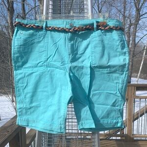 Gloria Vanderbilt Aqua Shorts with Braided Belt